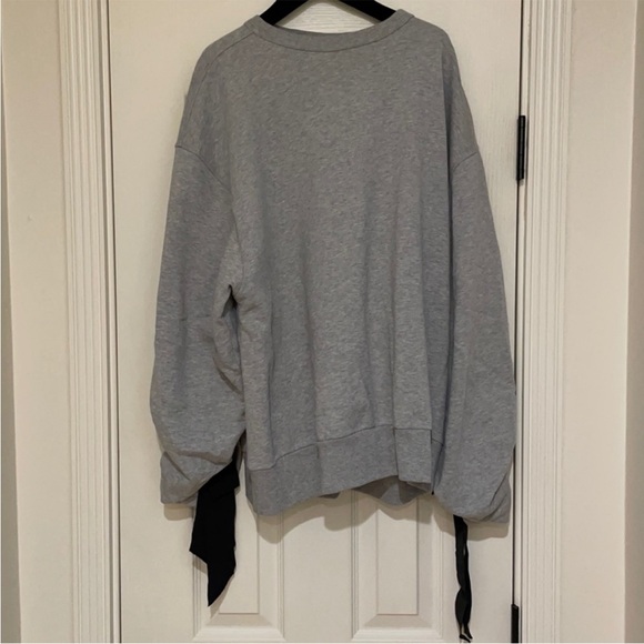 Dries Van Noten Bateau Neckline Sweatshirt with ribbon ties cinched sleeves gray - Picture 8 of 17